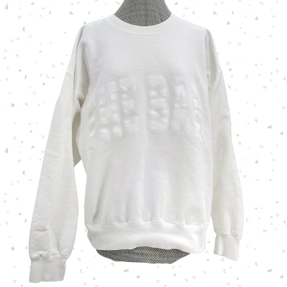 The Bar Varsity Sweatshirt White Monochrome Oversized Crewneck Pullover Size L